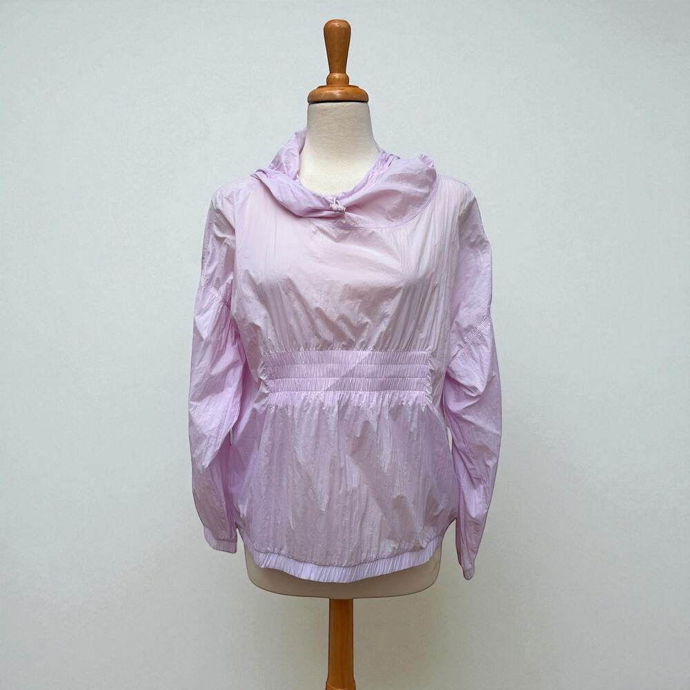Athleta Dispatch Anorack Jacket Med Purple Hooded Nylon Pullover Boxy Athleisure